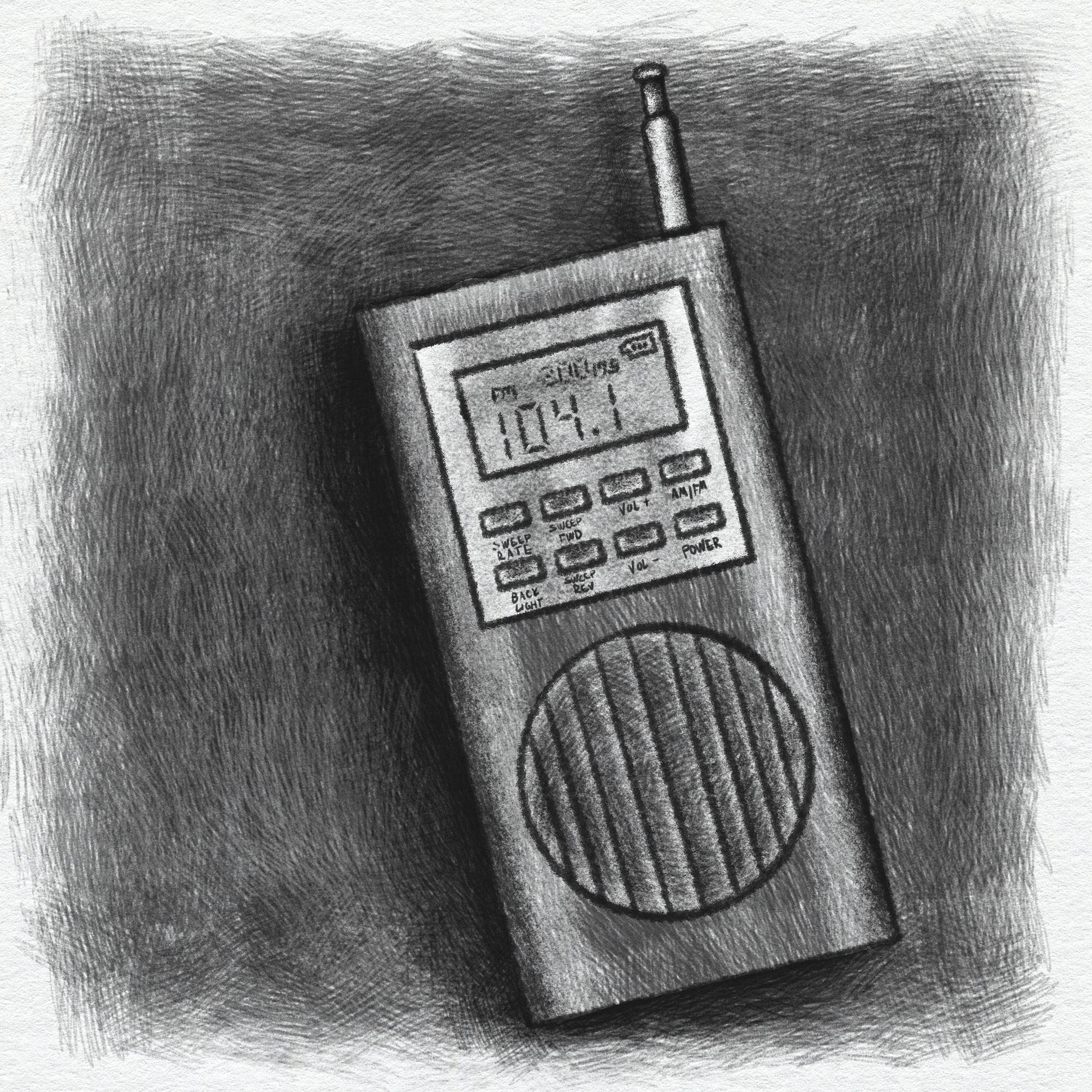 A graphite-style digital illustration of an SB-7 spirit box