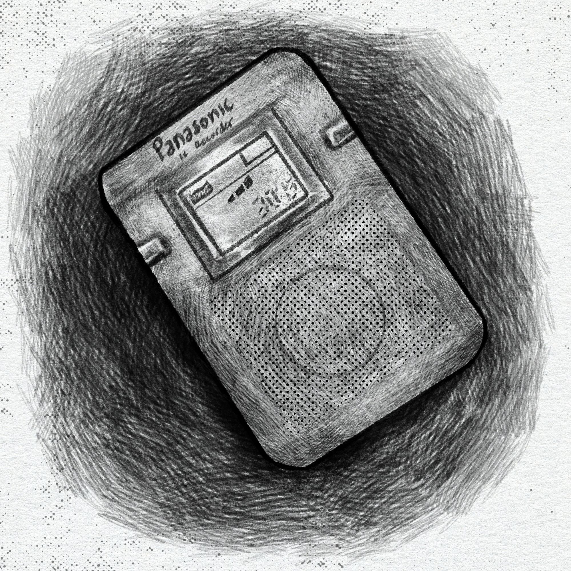 A graphite-style digital drawing of a Panasonic RR-DR60 recorder.