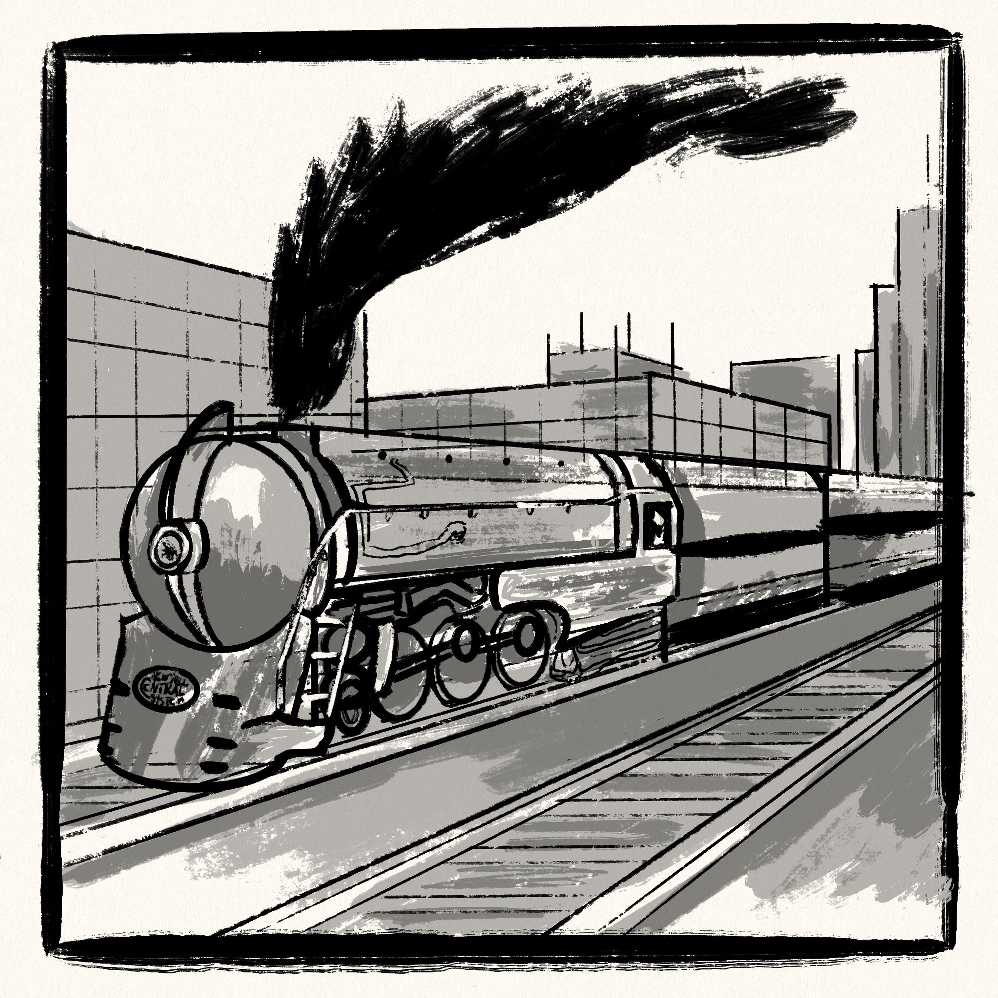 a digital drawing of a vintage train