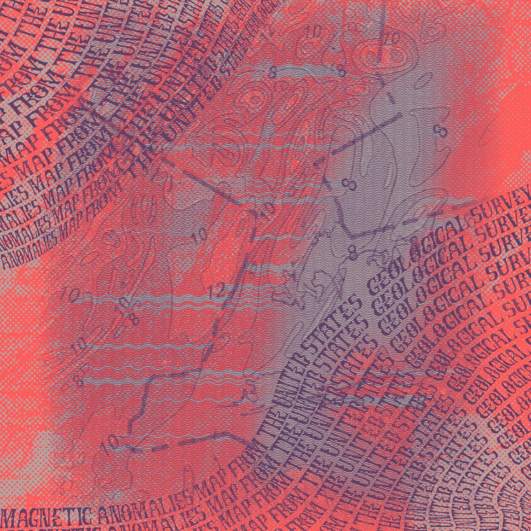 a digital collage of multiple magnetic maps and the words "magnetic anomalies map from the United States geological survey"