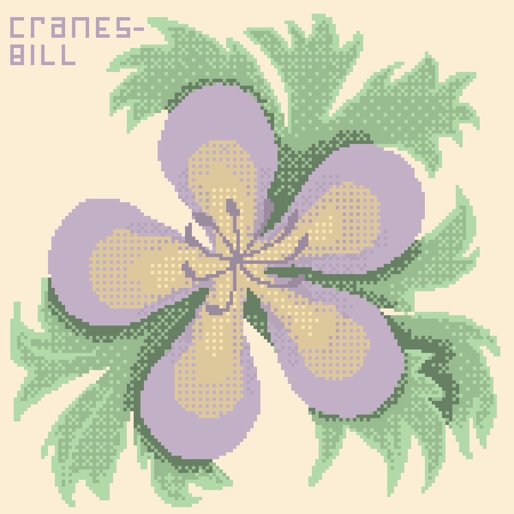 A pixel drawing of a cranesbill plant