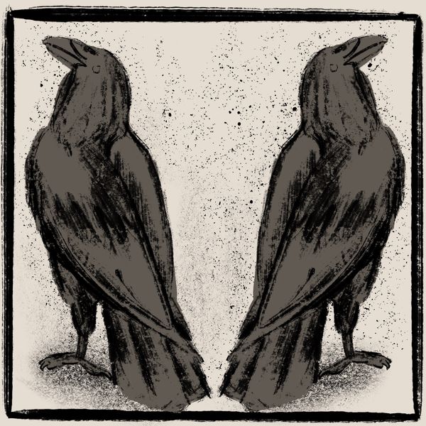 a digital sketch of two mirrored ravens