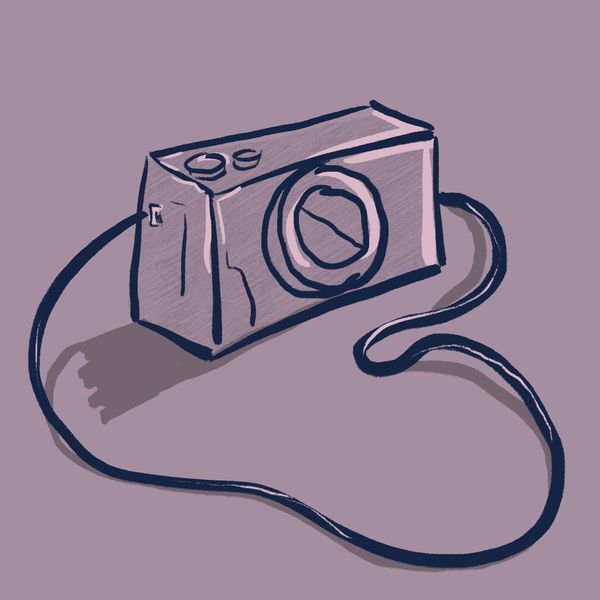 a digital sketch of a point-and-shoot camera
