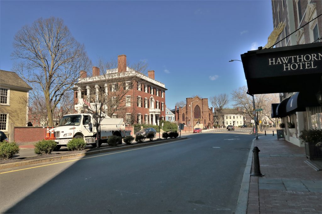 Hawthorne Hotel exterior (Witch Museum seen in the distance)